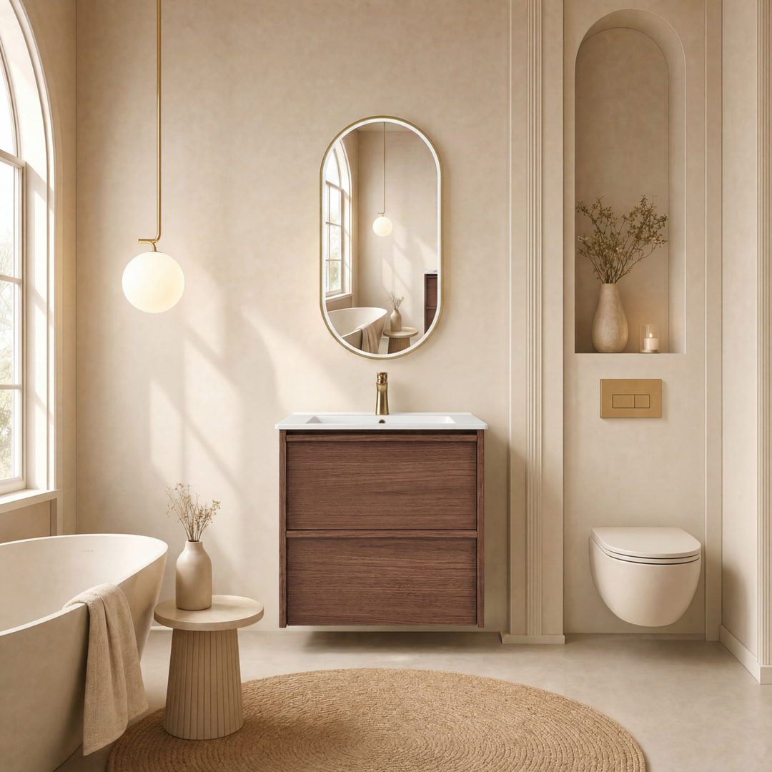 Aulic Venetta Framed Wall Hung 600Mm Walnut Cabinet 580X458X560Mm