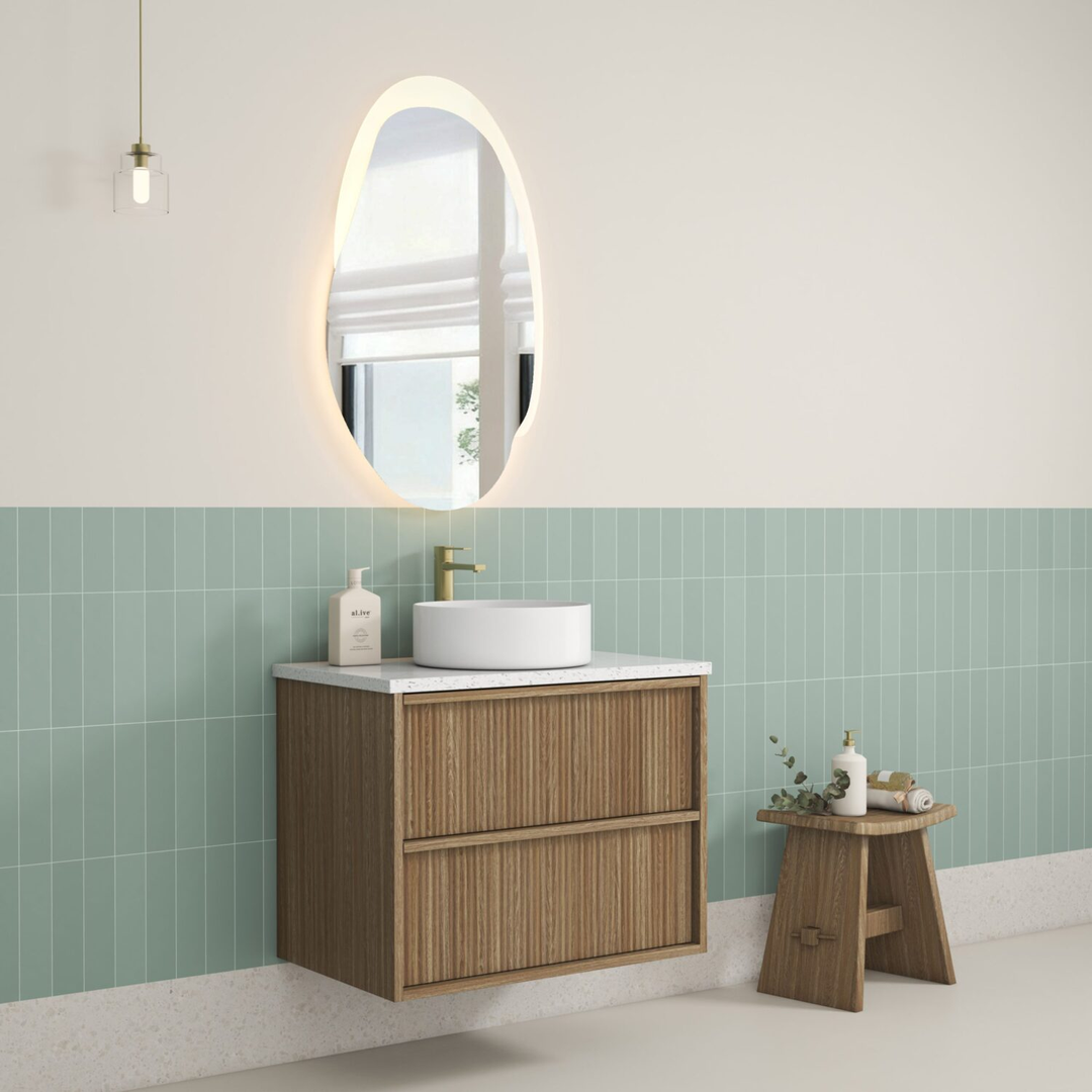 Aulic Venetta Fluted Framed W/H 750Mm Harvest Oak Cabinet 750 With Snow Flat Stone Top