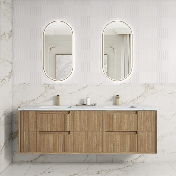 Aulic Voulari Framed W/H 1200Mm Harvest Oak Cabinet 1200 With Snow Top With Undermount Basin