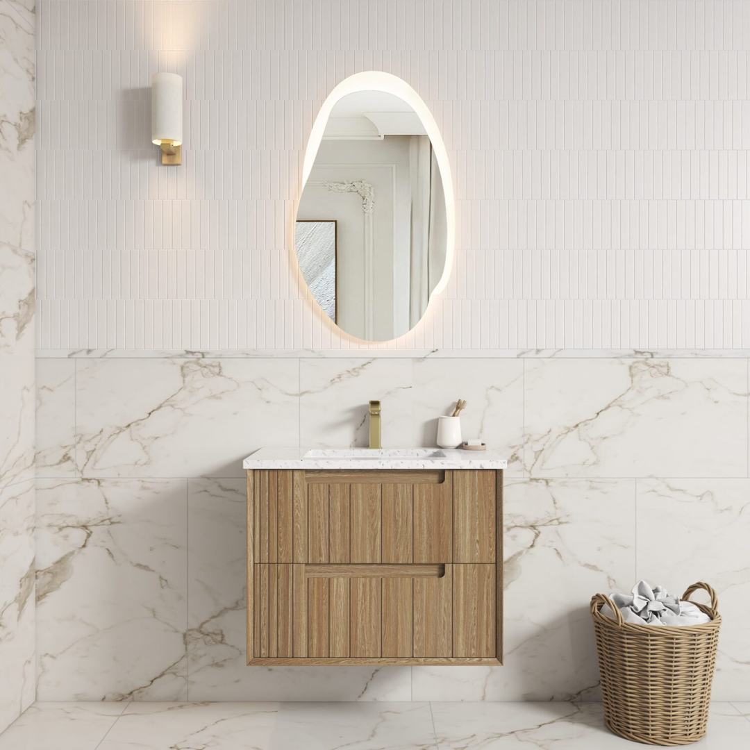 Aulic Voulari Framed Wall Hung 750Mm Harvest Oak Cabinet With Cato Undermount Basin