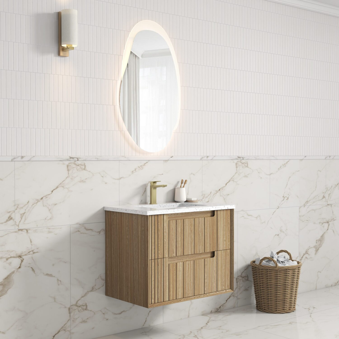 Aulic Voulari Framed Wall Hung 750Mm Harvest Oak Cabinet With Cato Undermount Basin