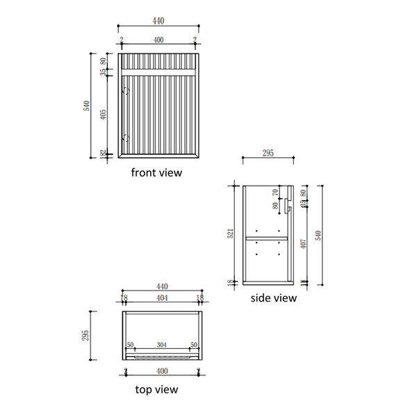 Aulic Mini Ravia Fluted Wall Hung 450Mm Harvest Oak Cabinet