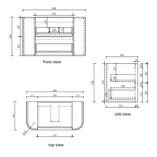 Aulic Ramee Fluted Wall Hung 900Mm Matte White Cabinet 880X455X540Mm