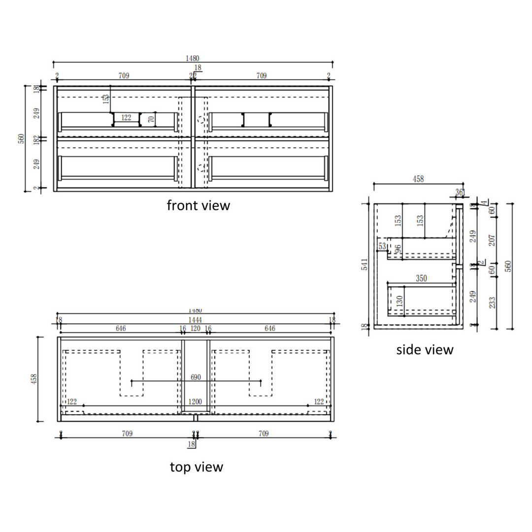 Aulic Venetta Fluted Framed Wall Hung 1500Mm Harvest Oak Cabinet With Pure Flat Stone Top