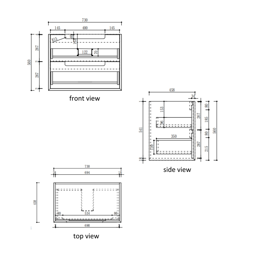 Aulic Voulari Framed Wall Hung 750Mm Harvest Oak Cabinet With Cato Undermount Basin