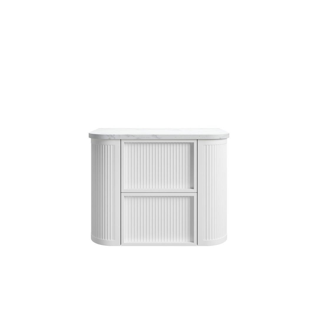 Aulic Ramee Fluted Wall Hung 750Mm Matte White Cabinet With Alpine Flat Stone