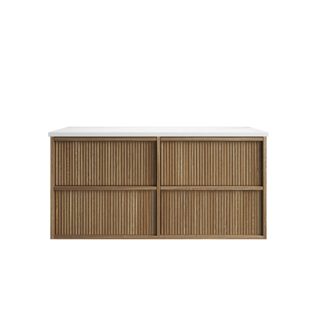 Aulic Venetta Fluted Framed W/H 1200Mm Harvest Oak Cabinet 1200 With Alpine Flat Stone