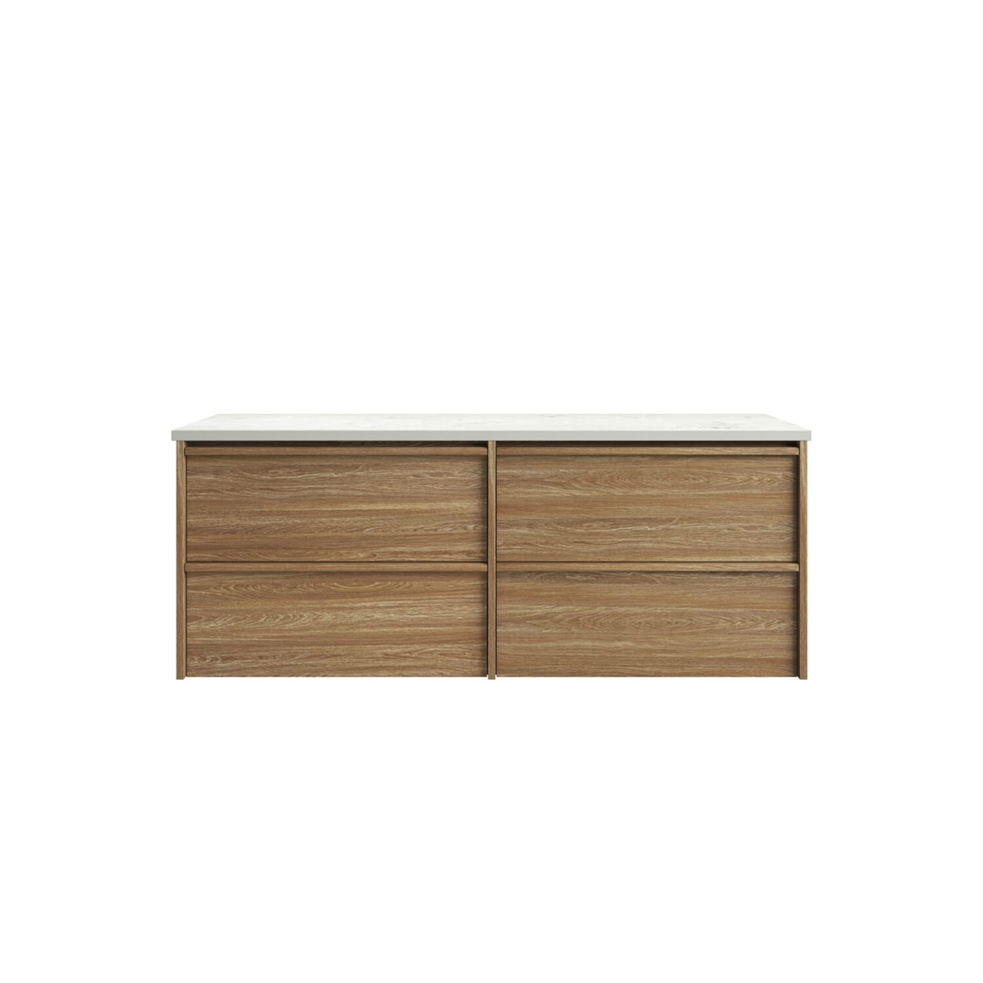 Aulic Venetta Framed Harvest Oak Wall Hung 1500Mm Cabinet 1500 With Cato Flat Stone Top