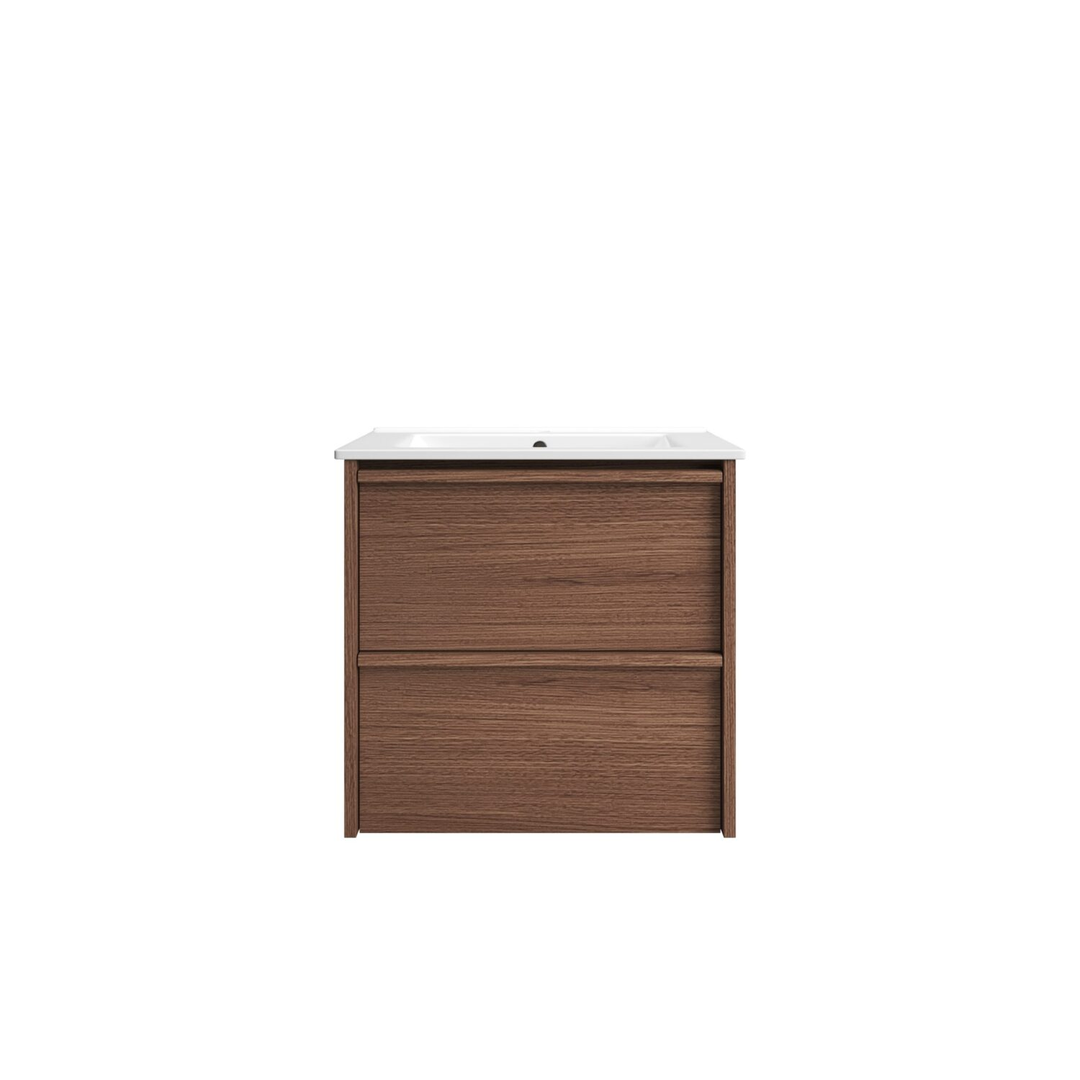 Aulic Venetta Framed Wall Hung 600Mm Walnut Cabinet 600X468X585Mm With Crystal Ceramic Top