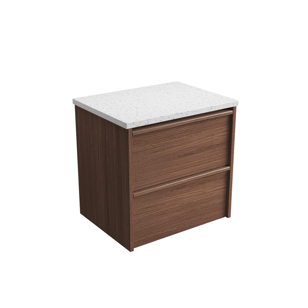 Aulic Venetta Framed Wall Hung 600Mm Walnut Cabinet 600X468X585Mm With Snow Flat Stone Top