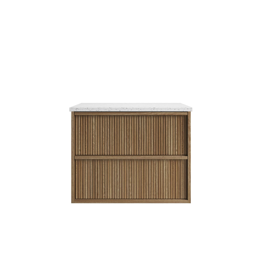 Aulic Venetta Fluted Framed W/H 750Mm Harvest Oak Cabinet 750 With Snow Flat Stone Top