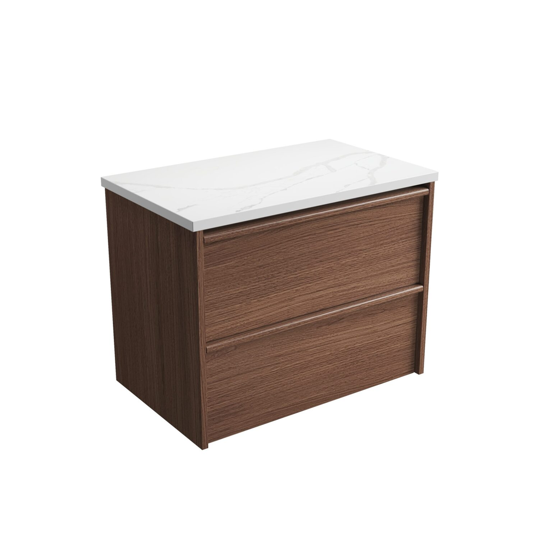 Aulic Venetta Framed Wall Hung 750Mm Walnut Cabinet 750X468X585Mm With Palis Flat Stone Top