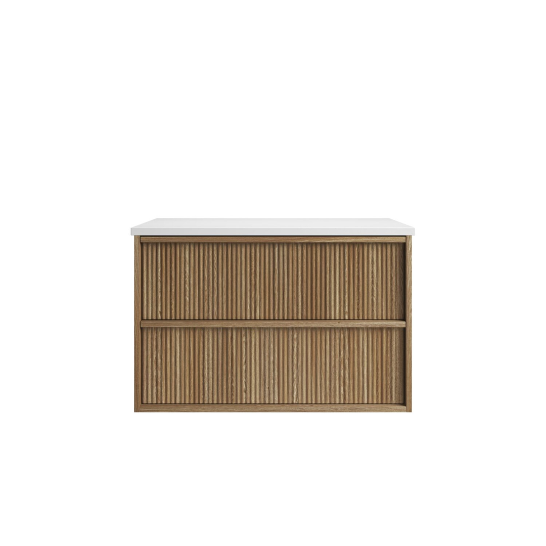 Aulic Venetta Fluted Framed Wall Hung 900Mm Harvest Oak Cabinet 880X458X560Mm