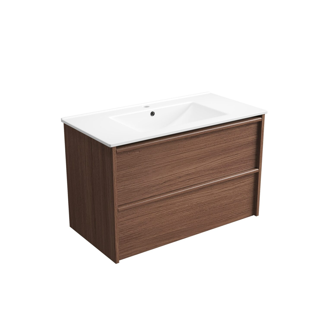 Aulic Venetta Framed Wall Hung 900Mm Walnut Cabinet 900X468X585Mm With Crystal Ceramic Top