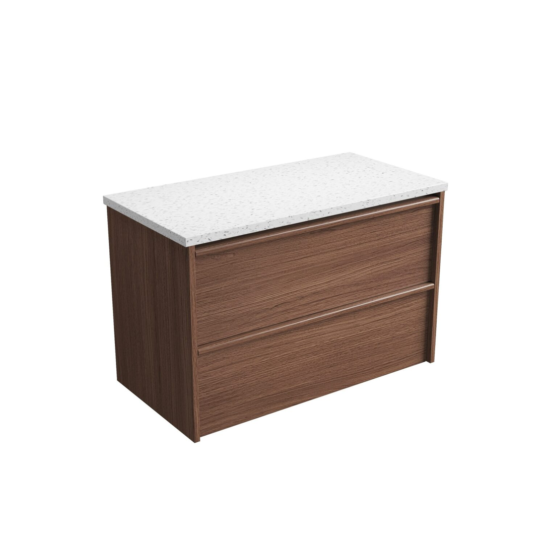 Aulic Venetta Framed Wall Hung 900Mm Walnut Cabinet 900X468X585Mm With Snow Flat Stone Top