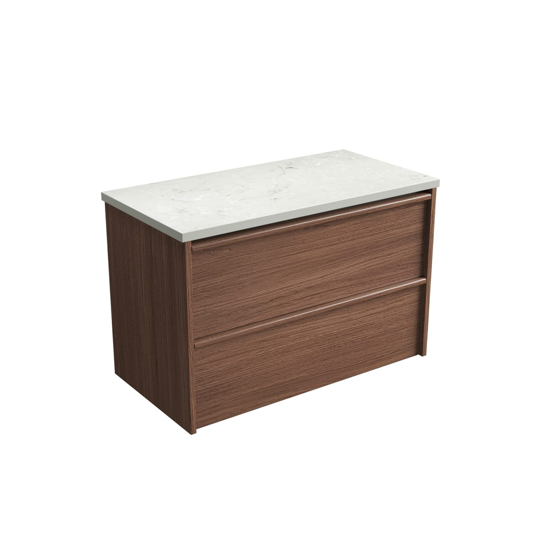 Aulic Venetta Framed Wall Hung 900Mm Walnut Cabinet 900X468X585Mm With Alpine Flat Stone Top