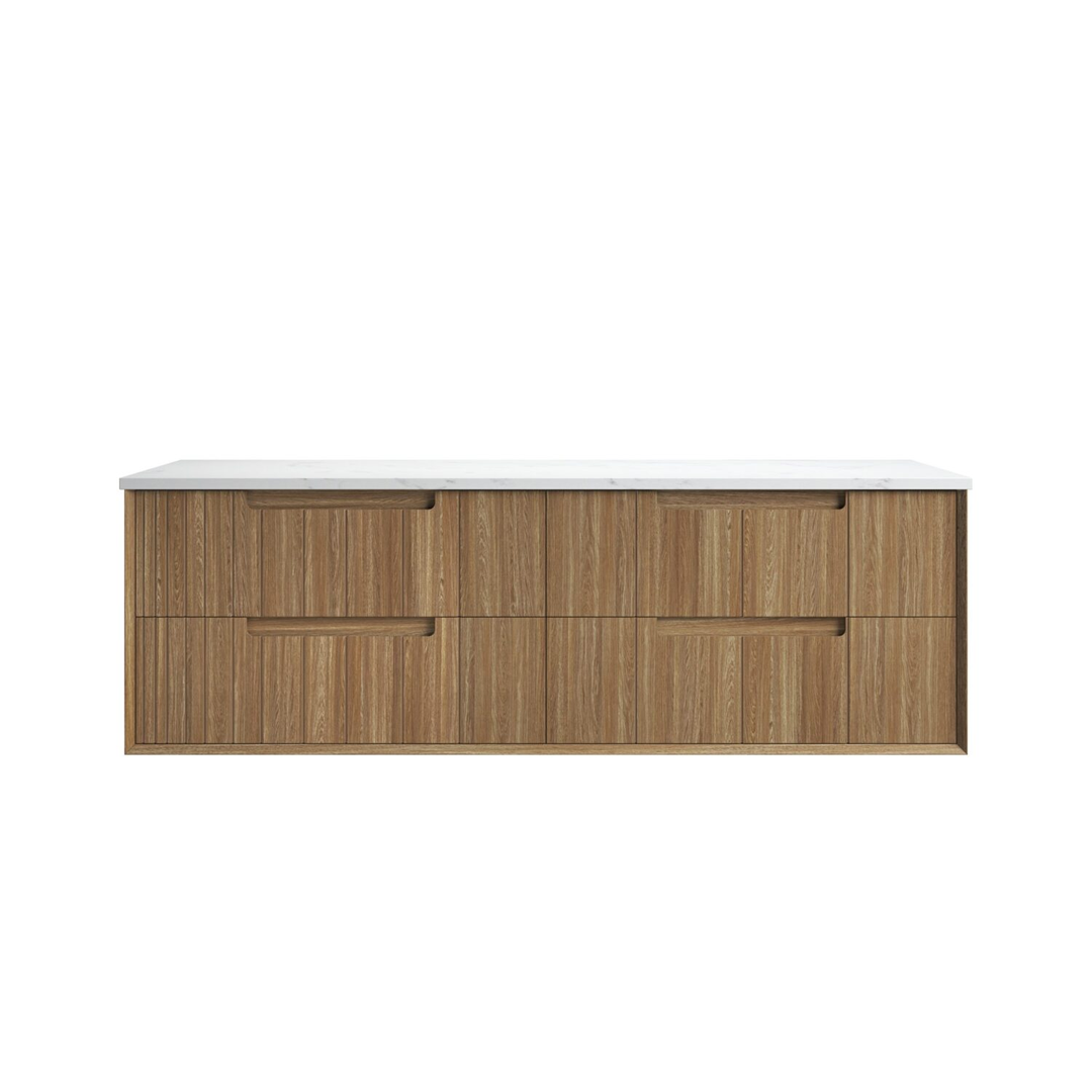 Aulic Voulari Framed Wall Hung 1500 Dbl Harvest Oak Cabinet With Alpine Undermount Basin