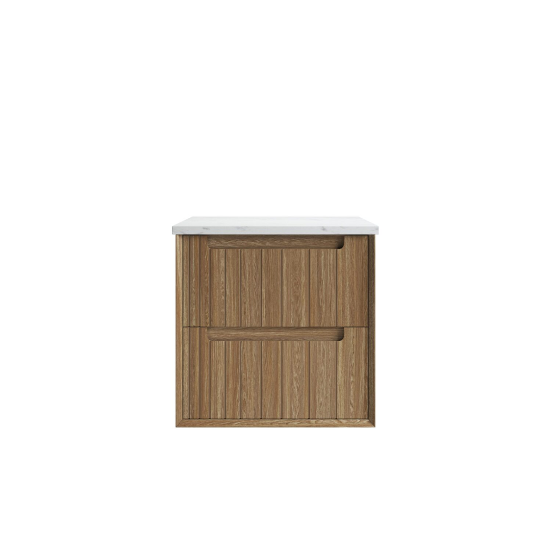 Aulic Voulari Framed Wall Hung 600 Harvest Oak Cabinet 600 With Alpine Undermount Basin