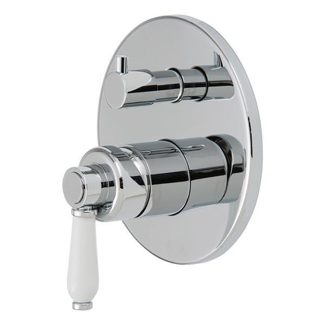 Fienza Eleanor Wall Mixer With Divertor Chrome With White Ceramic Handle