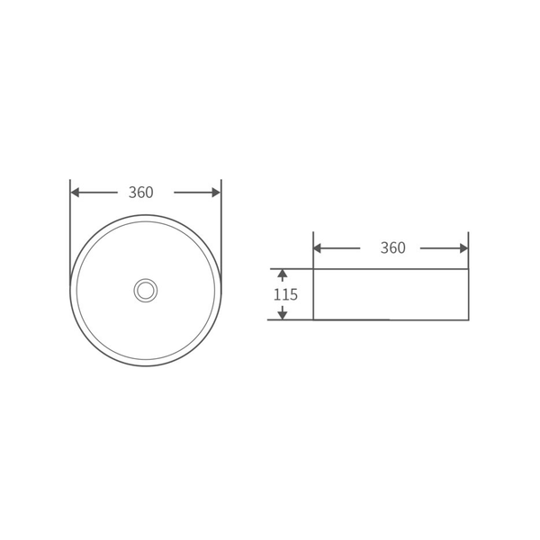 Bnk Naga Apb-03360-Gr Above Counter Basin 360 X 360 X 115mm Matt Grey