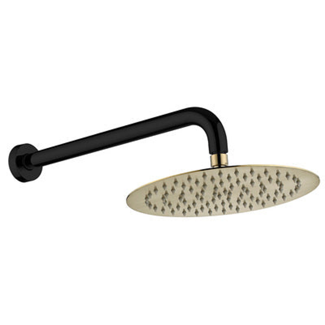 Fienza Kaya Shower Arm Set Matte Black With Urban Brass Head