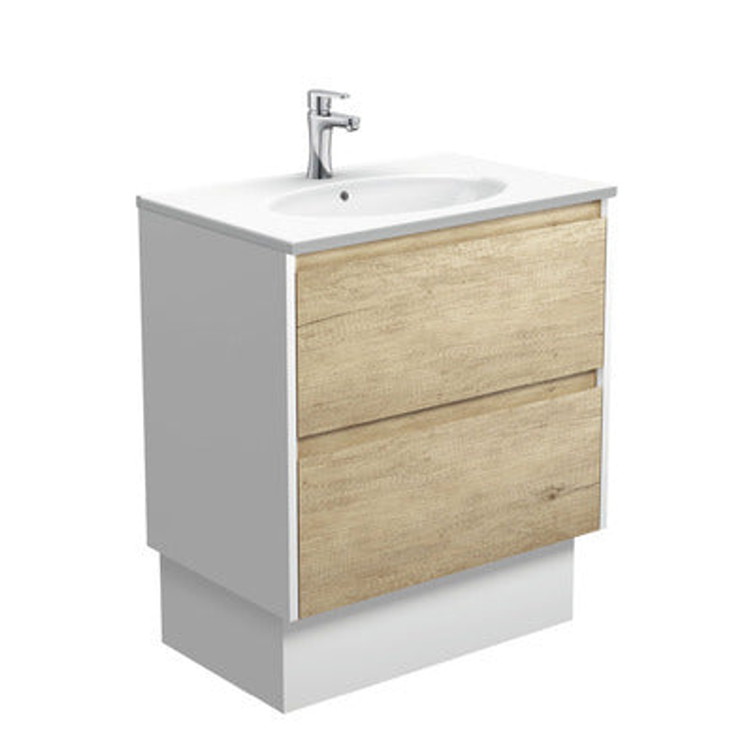 Fienza Rotondo Amato 750 Scandi Oak Vanity On Kicker Matte White Panels