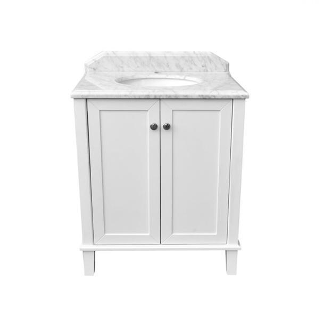 T&H Coventry 75 X 55 Satin White Vanity Real Marble Top & Ceramic U/C Basin