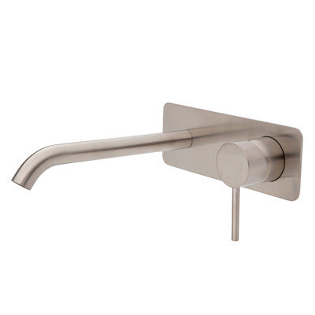 Fienza Kaya Basin/Bath Wall Mixer 200mm Outlet Set Brushed Nickel Soft Square Bn Plate