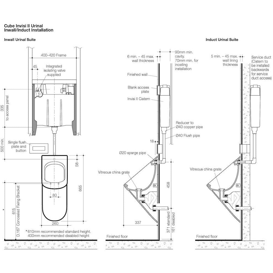 Caroma Cube Invisi Series Ii Urinal Suite Wall Hung White