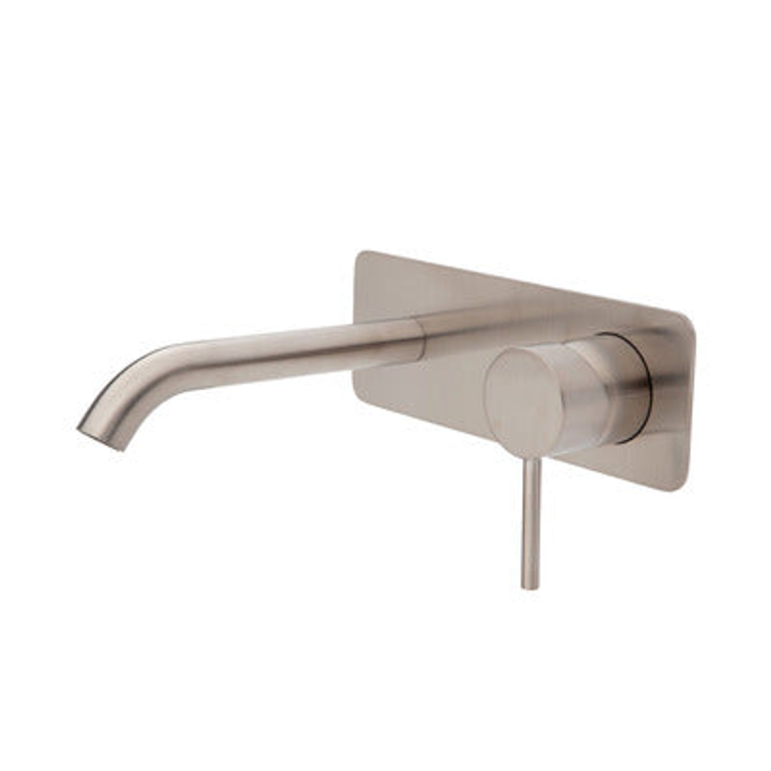 Fienza Kaya Basin/Bath Wall Mixer 160mm Outlet Set Brushed Nickel Soft Square Bn Plate