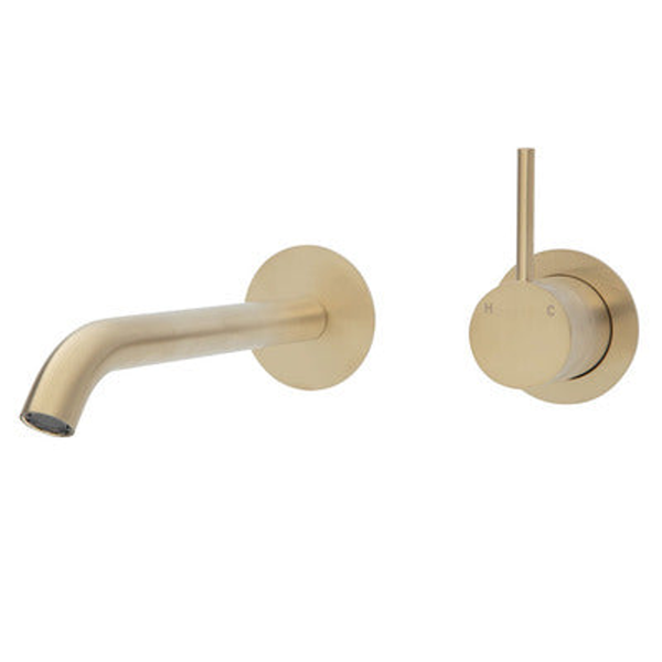 Fienza Kaya Up Basin/Bath Mixer 200mm Outlet Set Urban Brass Round Urban Brass Plates