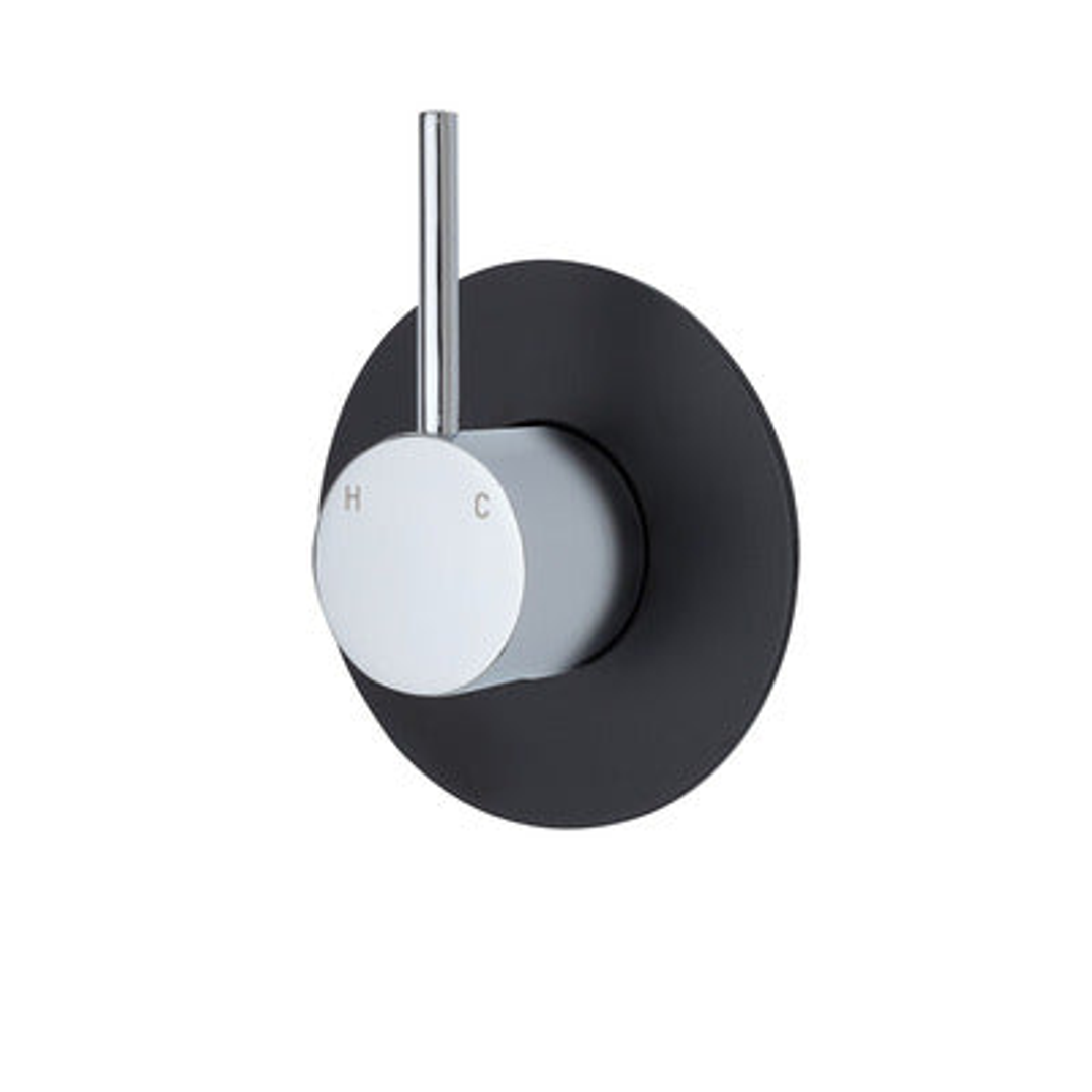 Fienza Kaya Up Wall Mixer Chrome Large Round Matte Black Plate