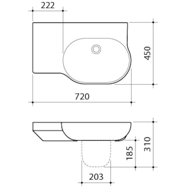 Caroma Opal 720 Wall Basin Left Hand White 0 Tap Hole