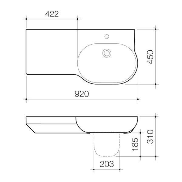 Caroma Opal 920 Wall Basin Left Hand White 1 Tap Hole