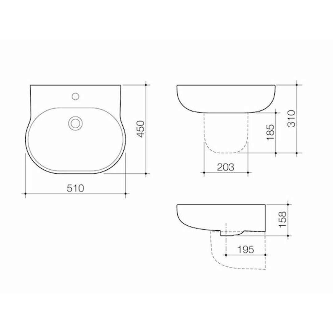 Caroma Opal 510 Wall Basin White 0 Tap Hole
