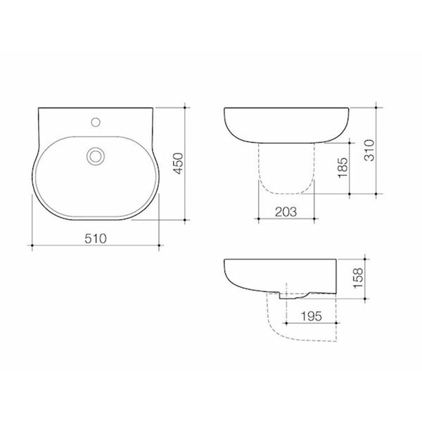 Caroma Opal 510 Wall Basin White 0 Tap Hole