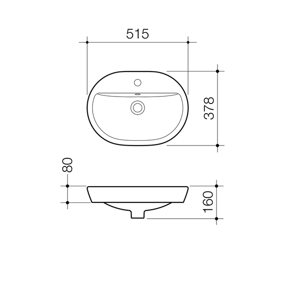Caroma Track Inset Basin White 1 Tap Hole