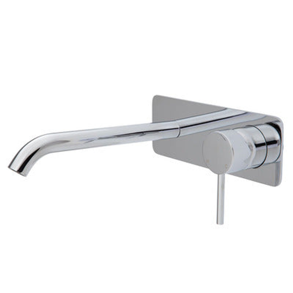 Fienza Kaya Basin/Bath Wall Mixer 200mm Outlet Set Chrome Soft Square Chrome Plate