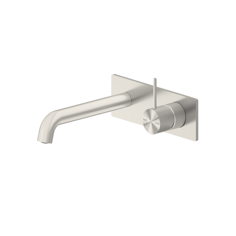 Mecca Wall Basin Mixer Handle Up 230mm Spout Brushed Nickel