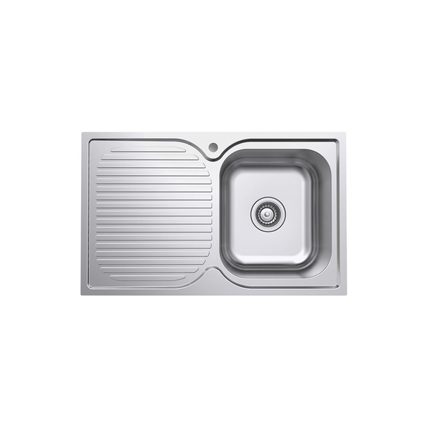 Fienza Tiva 780 Kitchen Sink Right Hand Bowl & Drainer 19L 1Th 780X480X180mm
