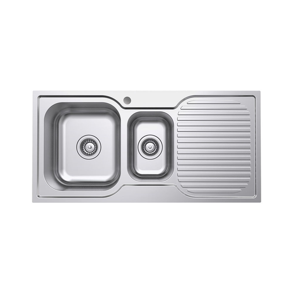 Fienza Tiva 980 Kitchen Sink Left 1.5 Bowl & Drainer 19L-9L 1Th 980X480X180mm