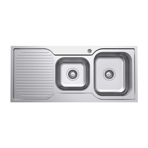 Fienza Tiva 1080 Kitchen Sink Right 1.75 Bowl & Drainer 19L-12L 1Th 1080X480X180mm