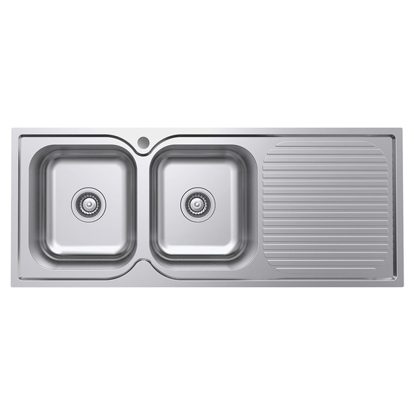 Fienza Tiva 1180 Kitchen Sink Left Double Bowl & Drainer 19L-19L 1Th 1180X480X180mm