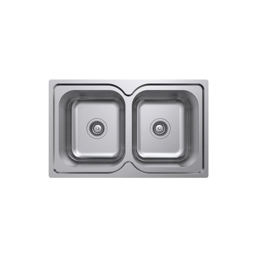 Fienza Tiva 780 Kitchen Sink Double Bowl Topmount 19L-19L Nth 780X480X180mm