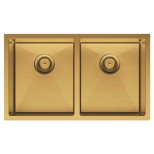 Fienza Hana Double Bowl Sink 27L-27L Rugged Brass Inc Sink Protector 2 760X450X200mm