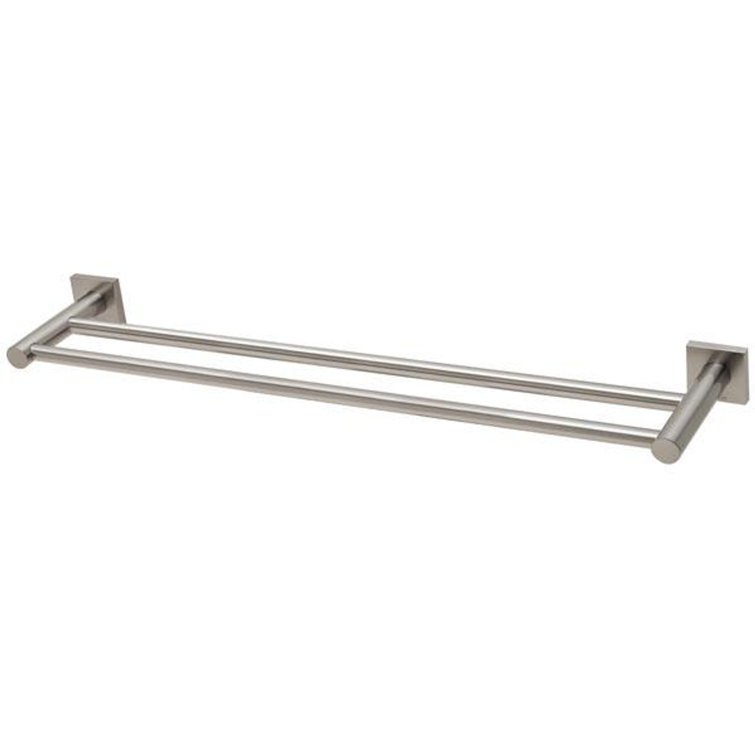 Phoenix RadII Double Towel Rail Square Plate - Brushed Nickel