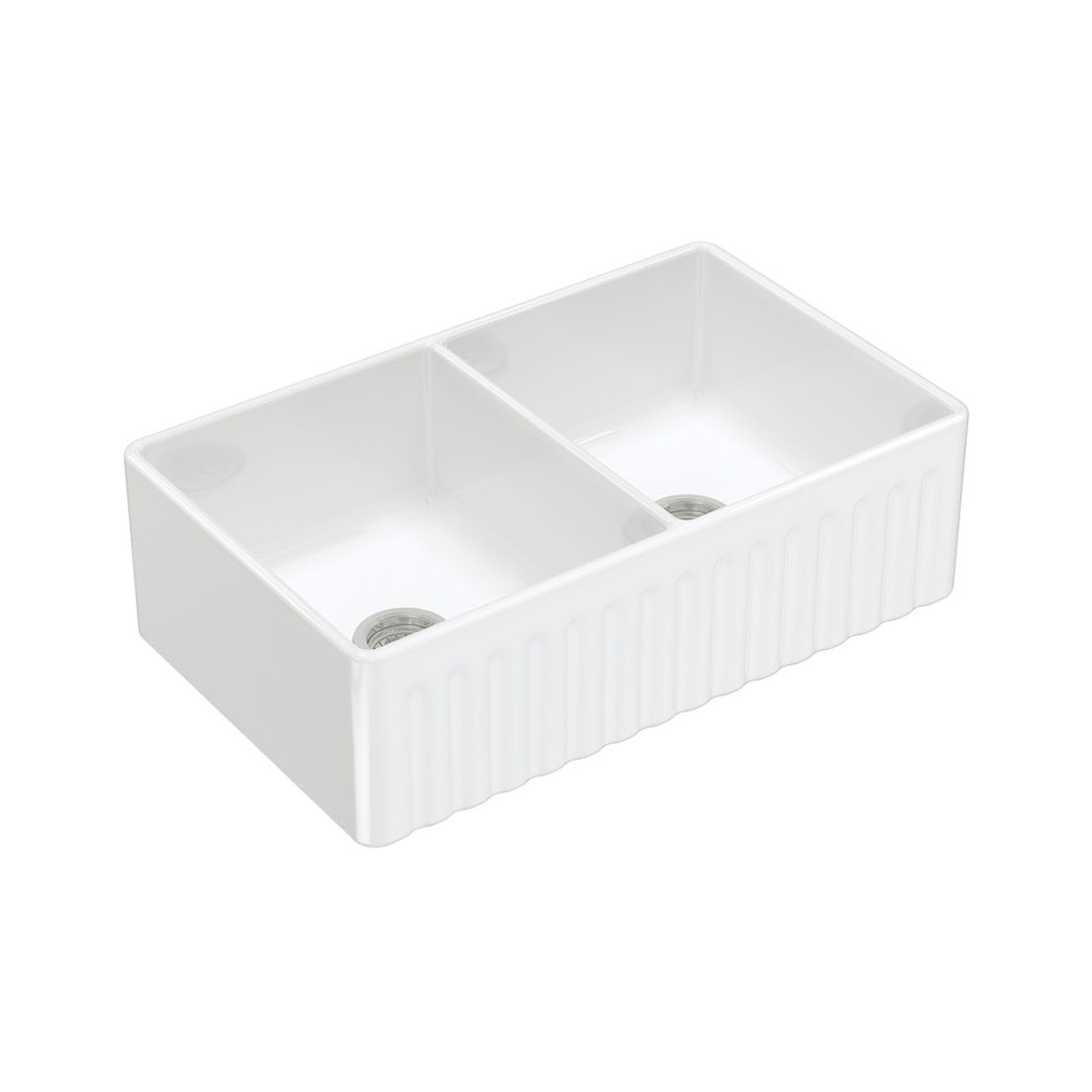 Fienza Charlton Butler Sink Double Reversable Fluted & Flat 835mm Fire Clay Gloss White