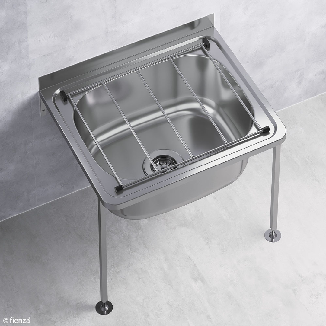 Fienza Cleaners Sink 35L With Grate & Floor Legs (1 Pair) No Waste Inc 555X455X220Mm