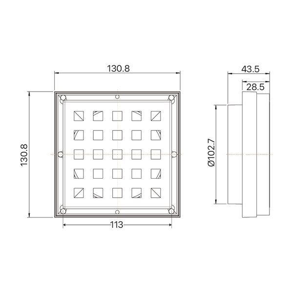 Brasshards Mixx Economy Tile Grate Square 100Mm Stainless Steel