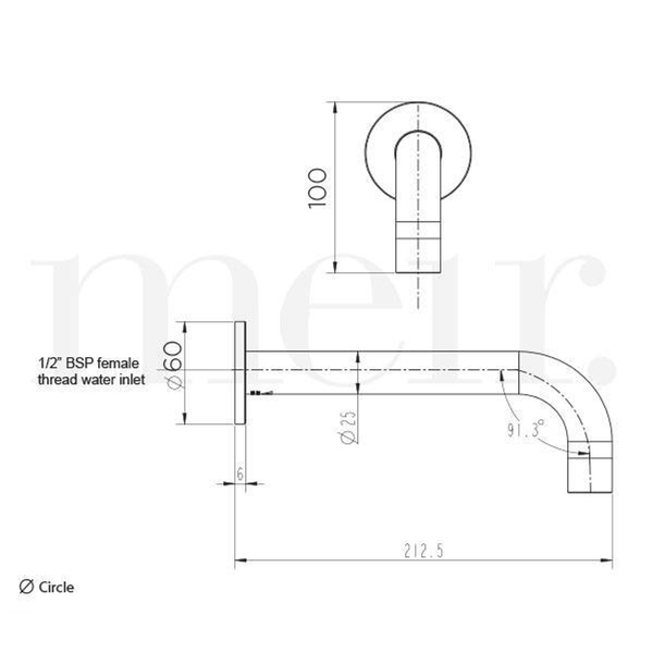 Meir Round Curved Wall Spout Brushed Nickel 200mm